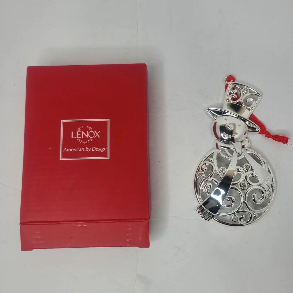 Lenox Sparkle and Scroll Silverplate Clear Crystal Santa Christmas Ornament